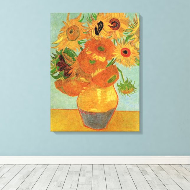 Vas med tolv solblommor av Vincent van Gogh Canvastryck (Insitu (trägolv))