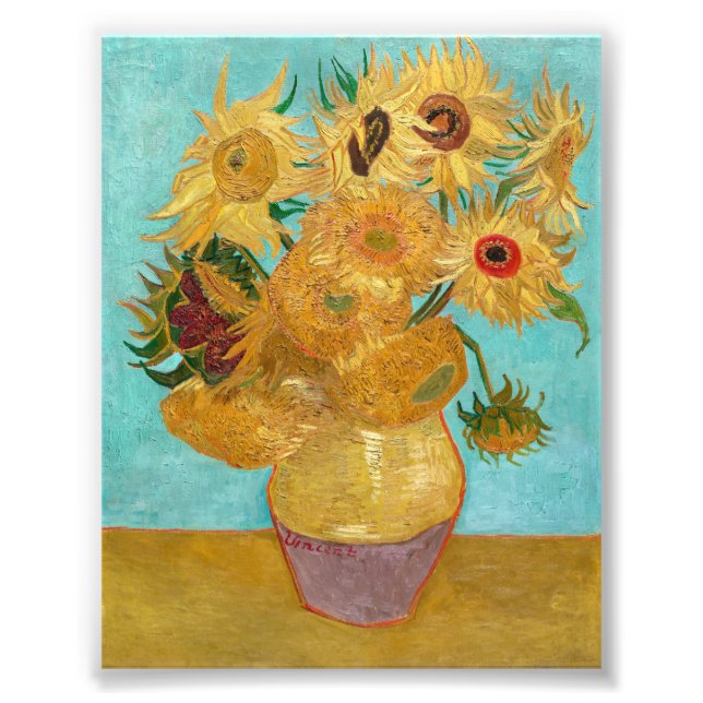 Vas med tolv solblommor av Vincent Van Gogh Fototryck (Framsidan)