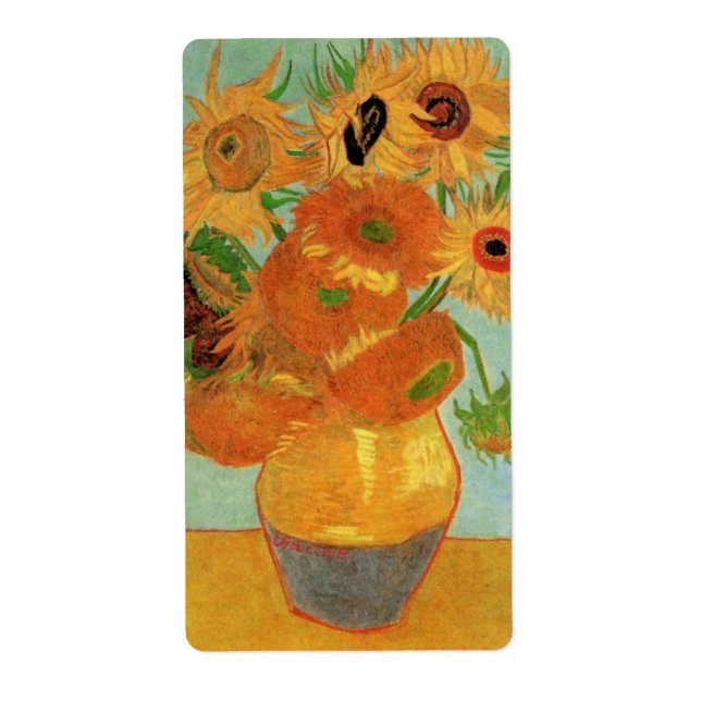 Vas med tolv solblommor av Vincent van Gogh Fraktsedel (Framsidan)