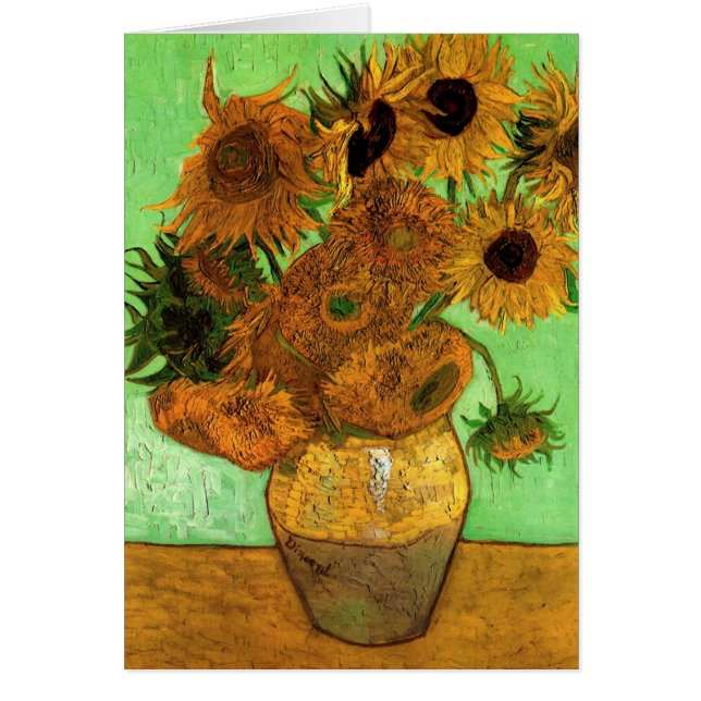 Vas med tolv solblommor av Vincent van Gogh Hälsningskort (Framsidan)