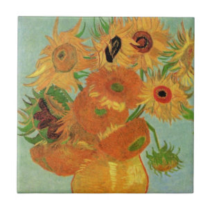 Vas med tolv solblommor av Vincent van Gogh Kakelplatta