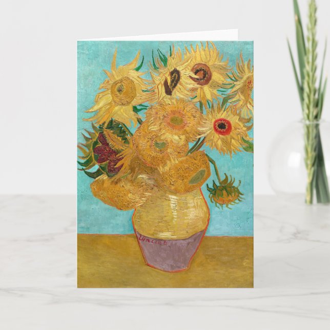 Vas med tolv solblommor av Vincent Van Gogh Kort (Framsida)