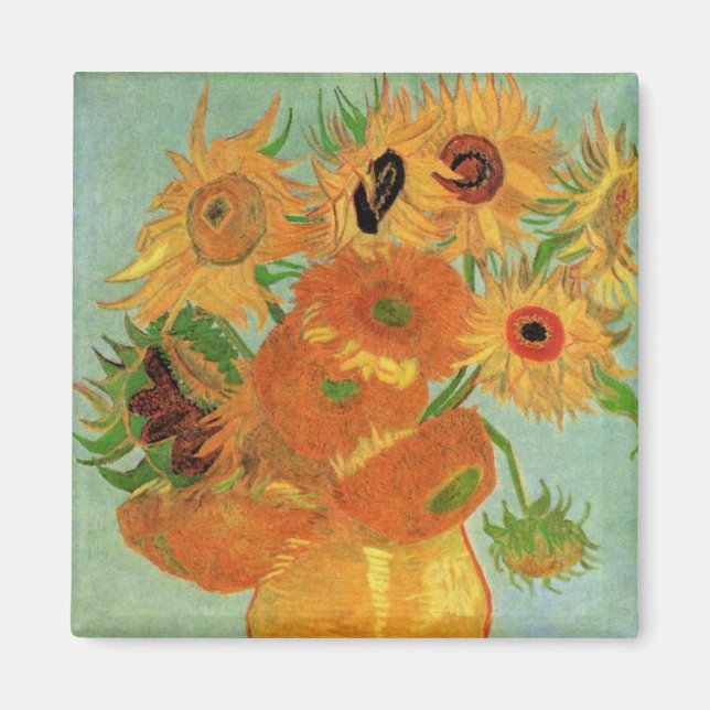 Vas med tolv solblommor av Vincent van Gogh Magnet (Framsidan)