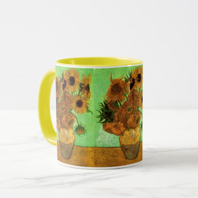 Vas med tolv solblommor av Vincent van Gogh Mugg (Framsida vänster)