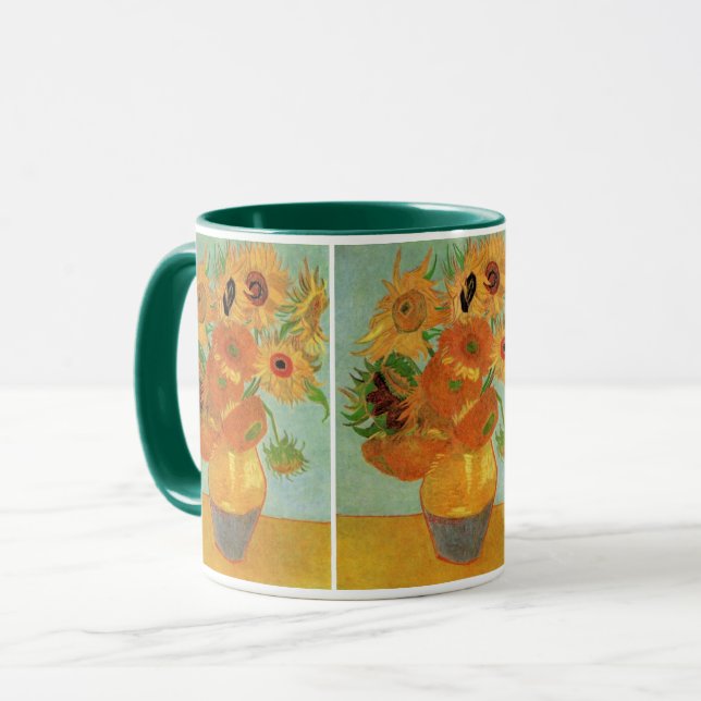 Vas med tolv solblommor av Vincent van Gogh Mugg (Framsida vänster)