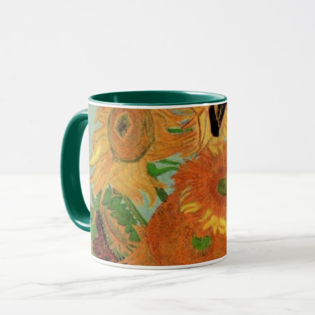 Vas med tolv solblommor av Vincent van Gogh Mugg (Framsida vänster)