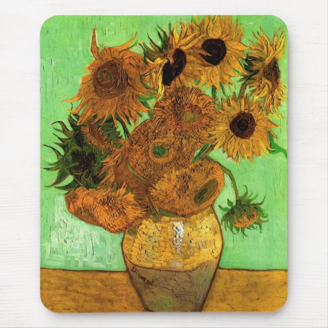 Vas med tolv solblommor av Vincent van Gogh Musmatta (Framsidan)
