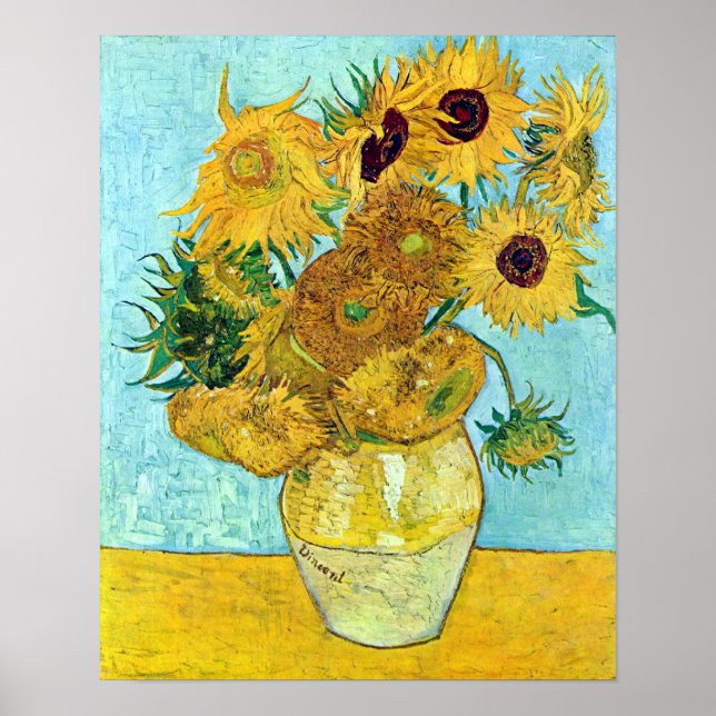 Vas med tolv solblommor av Vincent Van Gogh Poster (Framsidan)
