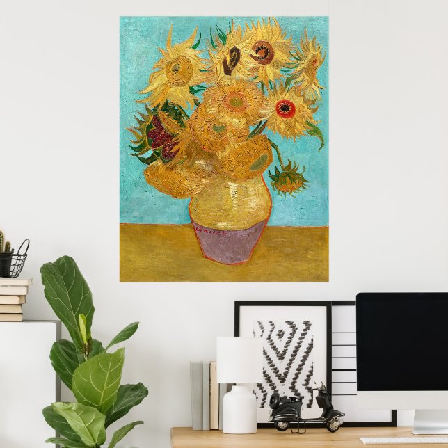Vas med tolv solblommor av Vincent Van Gogh Poster (Hemmakontoret)