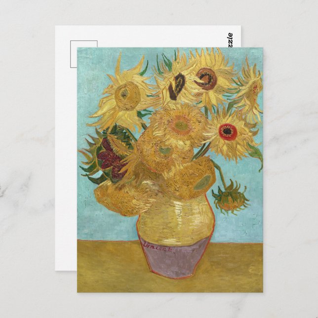 Vas med tolv solblommor av Vincent van Gogh Vykort (Fram/baksida)
