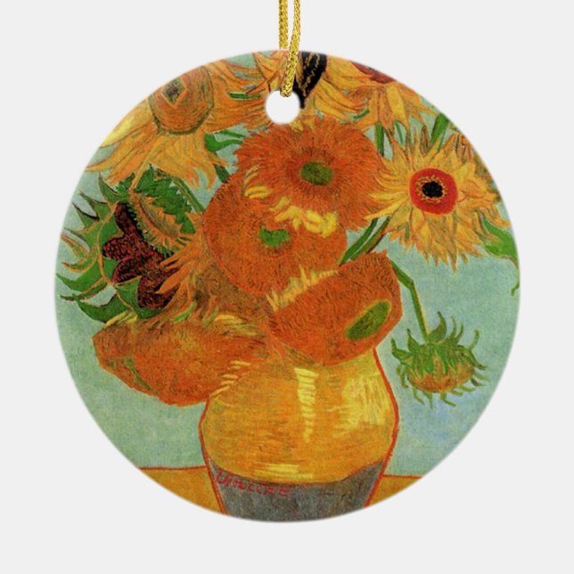 Vas med tolv solblommor, Vincent van Gogh. Julgransprydnad Keramik (Framsidan)