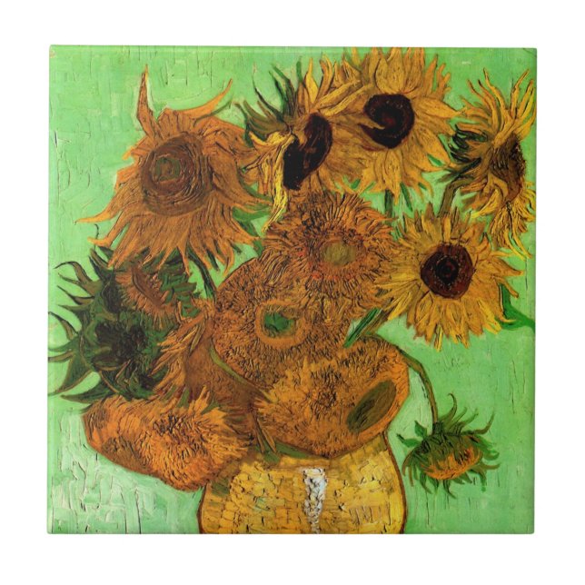 Vas med tolv solrosor av Vincent van Gogh Kakelplatta (Framsidan)