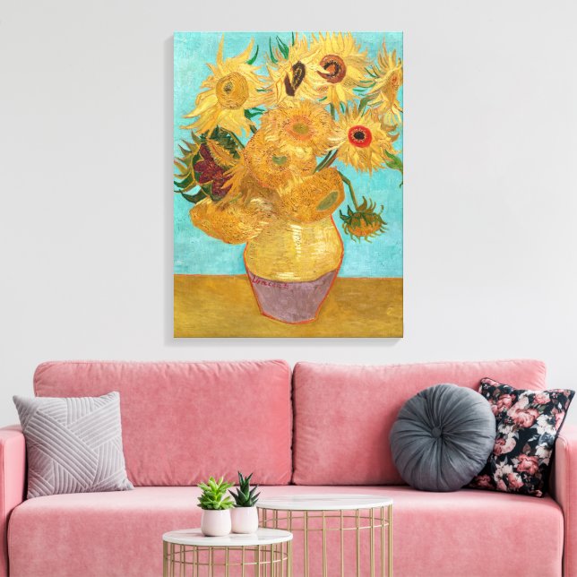 Vas med tolv solrosor | Van Gogh | Canvastryck (Insitu (Vardagsrum))