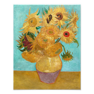 Vas med tolv solrosor Van Gogh Fototryck