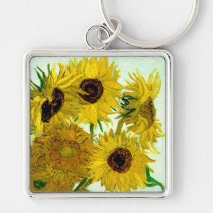 Vas med tolv solrosor, Van Gogh konst Fyrkantig Silverfärgad Nyckelring