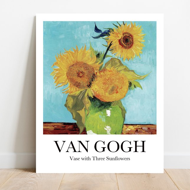 Vas med tre solblommor av Vincent Van Gogh Poster (Van Gogh Sunflowers Poster: Bold colors, 3 vibrant sunflowers in vase. )