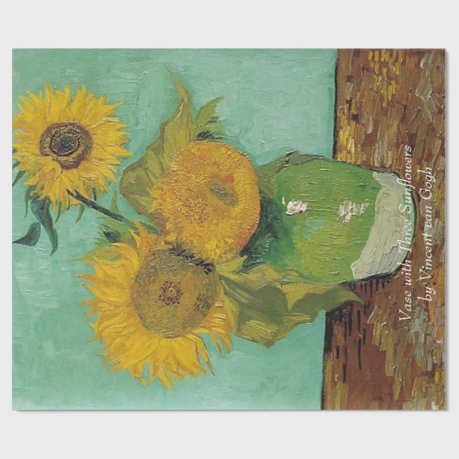Vas med tre solblommor av Vincent van Gogh. Presentpapper (Platt)