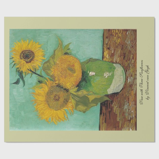 Vas med tre solblommor av Vincent van Gogh. Presentpapper (Platt)