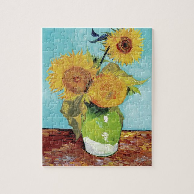 Vas med tre solblommor av Vincent Van Gogh Pussel (Vertikal)