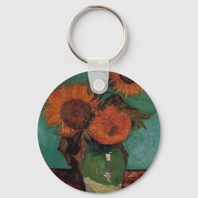 vas med tre solblommor, van Gogh Nyckelring (Framsida)