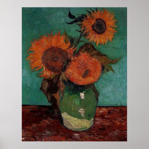 vas med tre solblommor, van Gogh Poster
