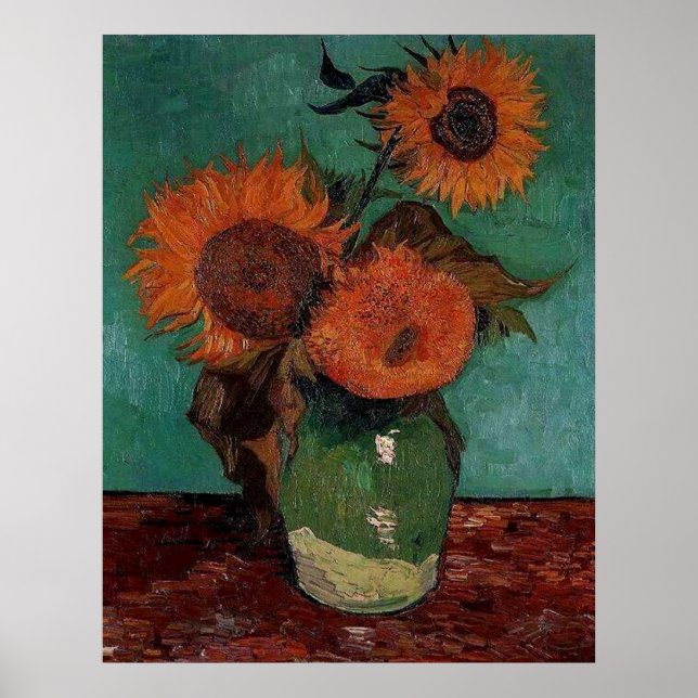vas med tre solblommor, van Gogh Poster (Framsidan)