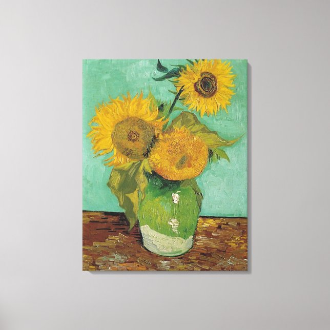 Vas med tre solblommor, Vincent van Gogh Canvastryck (Framsida)