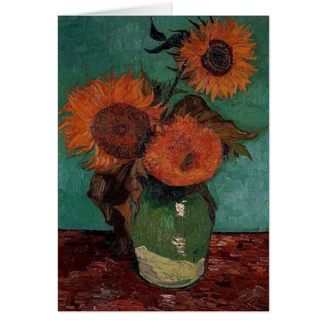 Vas med tre solblommor, Vincent van Gogh Hälsningskort (Framsidan)
