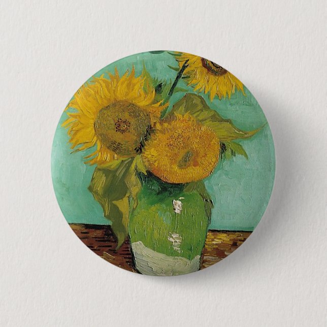 Vas med tre solblommor, Vincent van Gogh Knapp (Framsida)