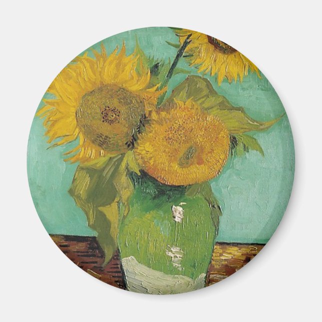 Vas med tre solblommor, Vincent van Gogh Magnet (Framsidan)