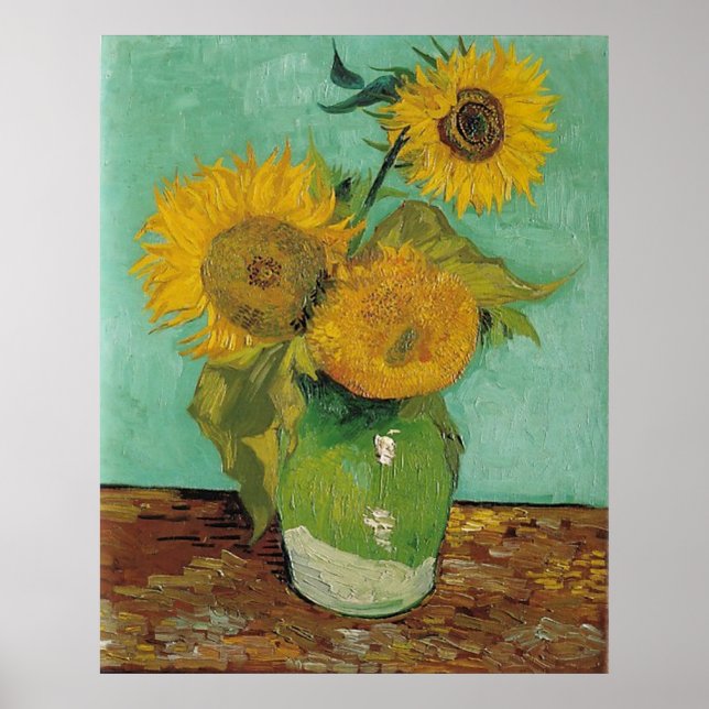 Vas med tre solblommor, Vincent van Gogh Poster (Framsidan)