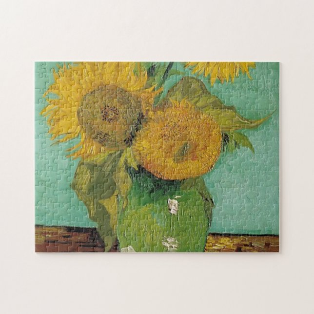 Vas med tre solblommor, Vincent van Gogh Pussel (Horisontell)