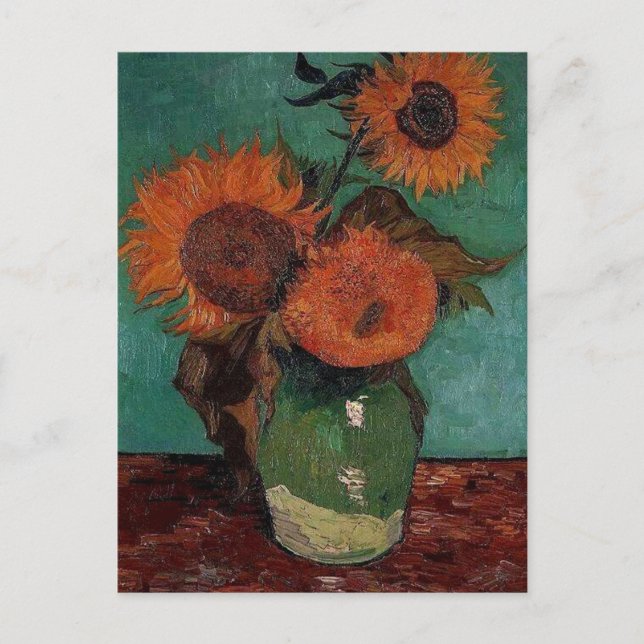 Vas med tre solblommor, Vincent van Gogh Vykort (Framsida)