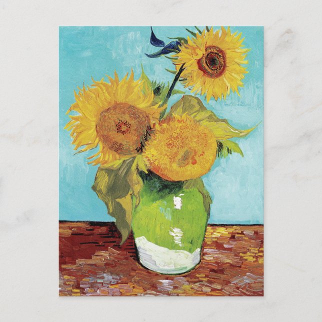 Vas med tre solrosor av Vincent Van Gogh Vykort (Framsida)