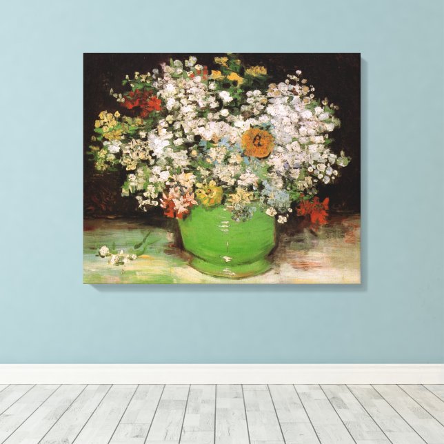 Vas med Zinnia-blommor av Vincent van Gogh Canvastryck (Insitu (trägolv))