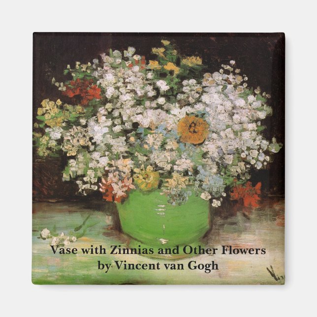 Vas med Zinnia-blommor av Vincent van Gogh Magnet (Framsidan)