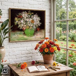 Vas med Zinnia-blommor av Vincent van Gogh Poster