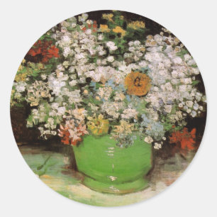 Vas med Zinnia-blommor av Vincent van Gogh Runt Klistermärke