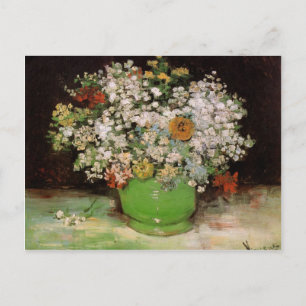 Vas med Zinnias och andra blommor Vykort