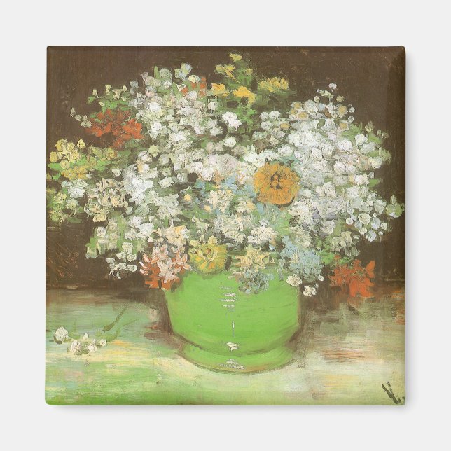 Vas med Zinnias och blommor av Vincent van Gogh Magnet (Framsidan)