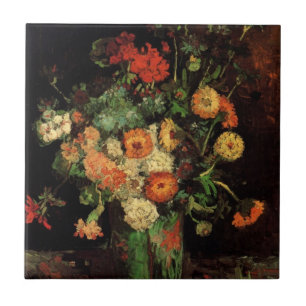 Vas med Zinnias och Geranium, Vincent van Gogh Kakelplatta