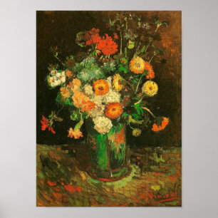 Vas med Zinnias och Geraniums Van Gogh Fine Art Poster