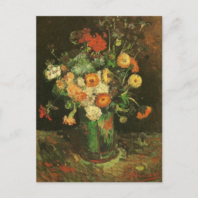 Vas med Zinnias och Geraniums Van Gogh Fine Art Vykort (Framsida)