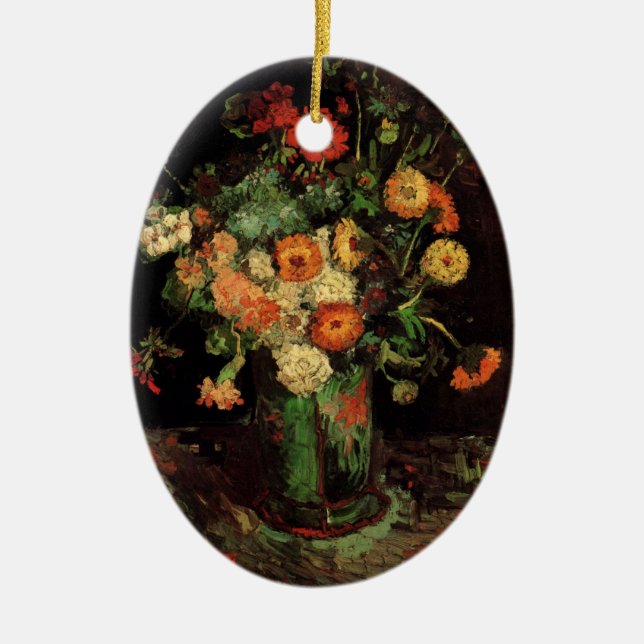 Vas med Zinnias och Geraniums, Vincent van Gogh Julgransprydnad Keramik (Framsidan)