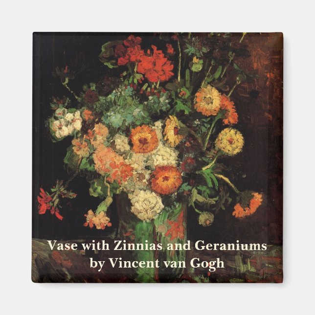 Vas med Zinnias och Geraniums, Vincent van Gogh Magnet (Framsidan)