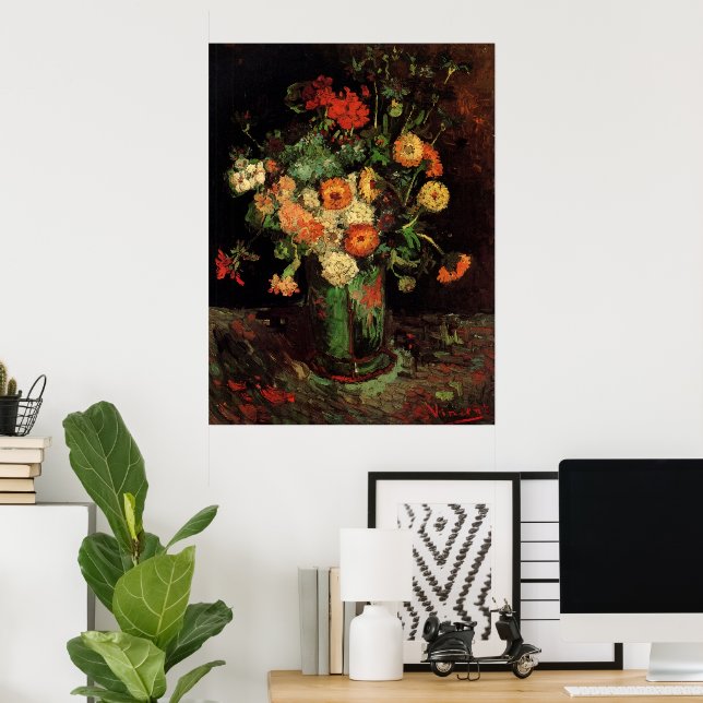 Vas med Zinnias och Geraniums, Vincent van Gogh Poster (Hemmakontoret)