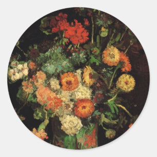 Vas med Zinnias och Geraniums, Vincent van Gogh Runt Klistermärke