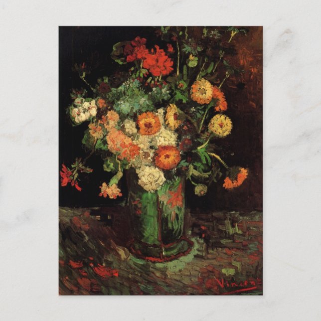 Vas med Zinnias och Geraniums, Vincent van Gogh Vykort (Framsida)