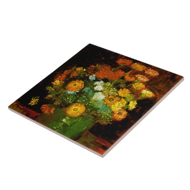 Vas med Zinnias Van Gogh Fine Art Kakelplatta (Sidan)