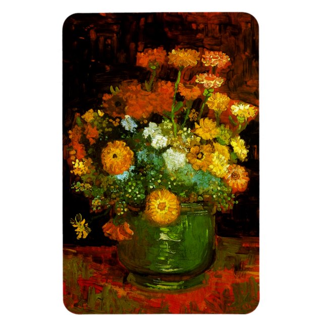 Vas med Zinnias Van Gogh Fine Art Magnet (Vertikal)